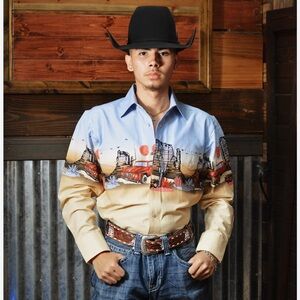 Panhandle Truck Border Western Snap Button Shirt